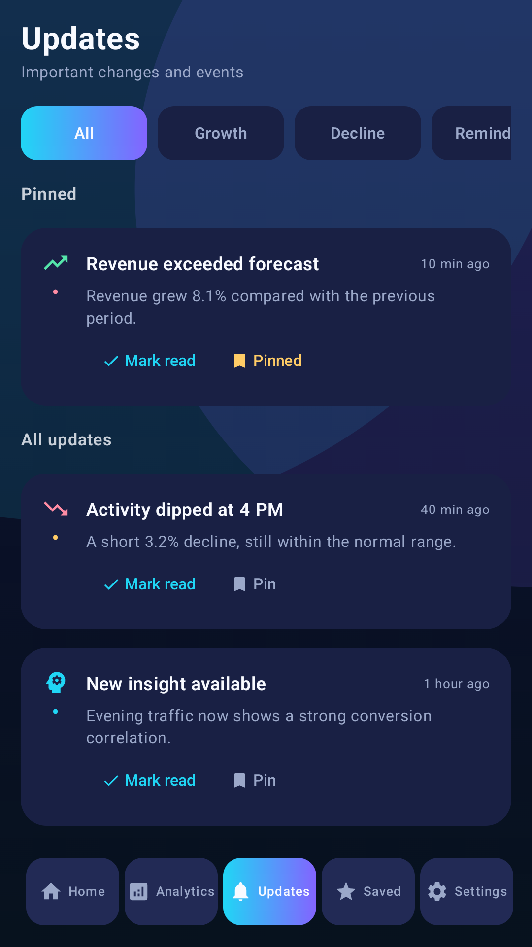 Crystal Dashboard updates screen